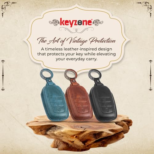 Image of Keyzone Vintage Leather Key Cover for Toyota Fortuner, Legender, Land Cruiser, Innova HyCros, 3 Button Smart Key (VL-Black)