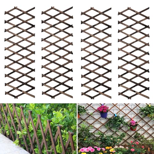 4 Pcs Expandable Garden Trellis, Wooden Lattice Wall Fence Trellis for Climbing Plants Ivy Vine Rose Clematis 13' x 68' for Outdoor Garden Patio Room Decor (4)