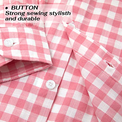 Aimehonpe Boys Long Sleeve Plaid Button Down Shirt Cotton Roll Up Sleeve Woven, Pink, Large #TOP3