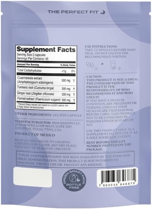 B-FIT Digestive Herbal Supplement - Ginger Root, Turmeric, Fennel and Cuachalalate - 100% Natural Formula for Easy Digestion & Stomach Comfort - Use Before Meals - 60 Capsules