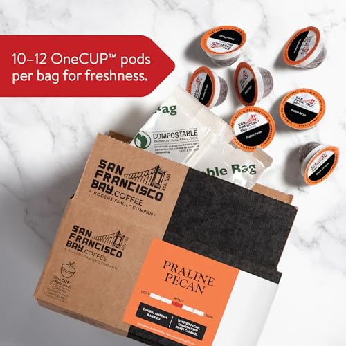 Image of San Francisco Bay Compostable Coffee Pods - Praline Pecan (80 Ct) K Cup Compatible including Keurig 2.0, Flavored, Medium Roast