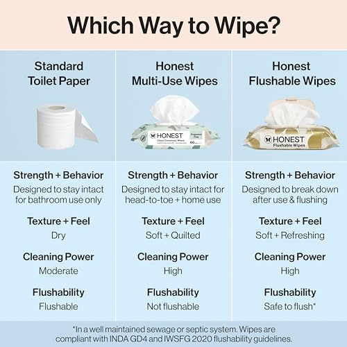 Image of The Honest Company Flushable Wipes for Sensitive Skin, Hypoallergenic, Fragrance-Free, Gilded Wings Design, 126 Count