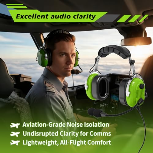 Image of WODASEN Aviation Pilot Headset for Students Flight School Passive Noise Canceling Aircraft Headphones with Boom Mic