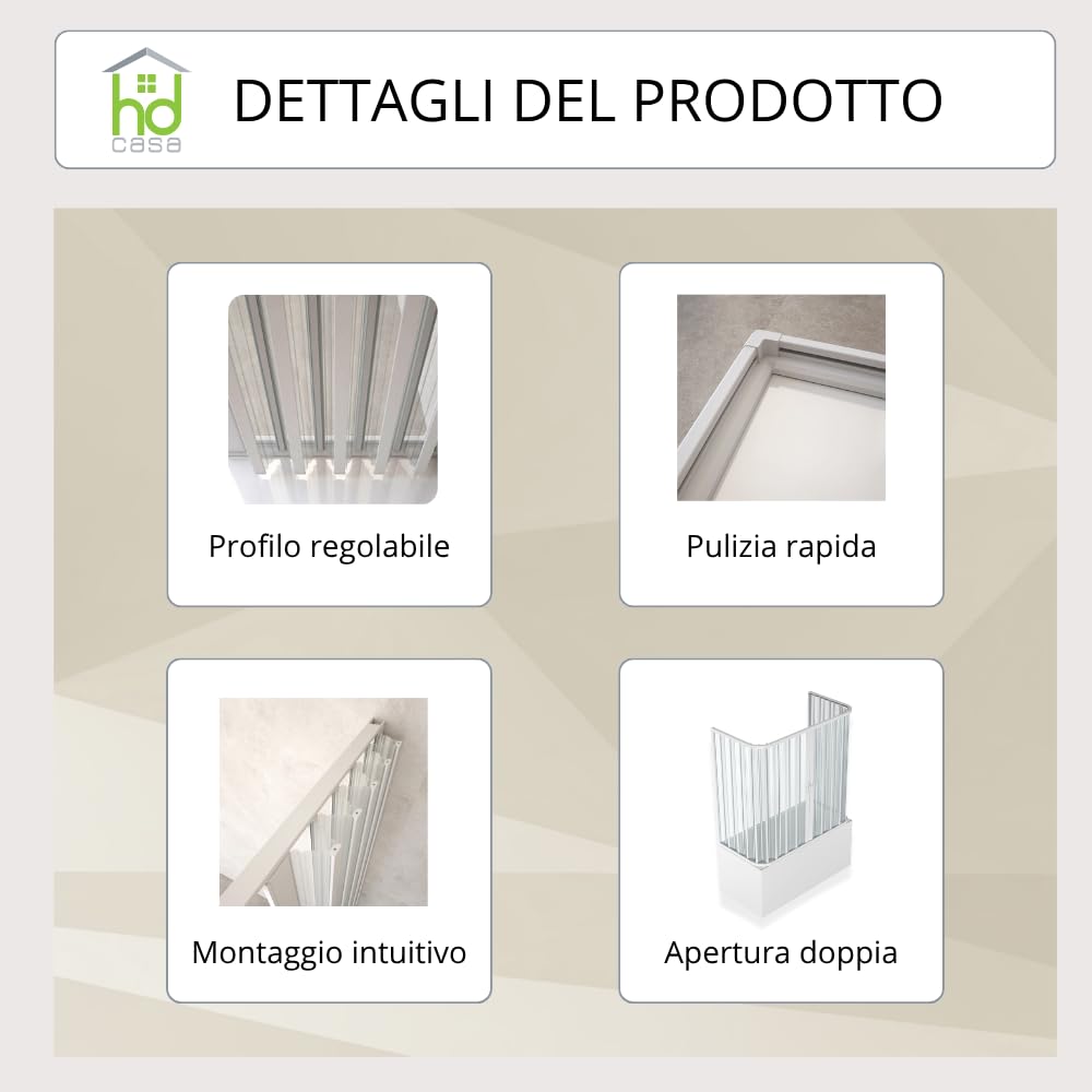 HD CASA Box Sopravasca a Soffietto Modello Julia, 3 Ante con Pannelli Semitrasparenti, Profili Bianchi, Cabina Doccia Salvaspazio in PVC Made in Italy arredo bagno, 70x170x70 cm