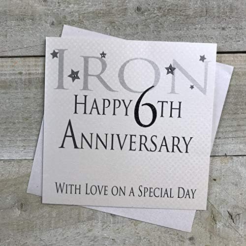 white cotton cards Iron Happy 6th Love On A Special Day, Handmade Anniversary Card (Code AW6)