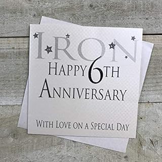 white cotton cards Iron Happy 6th Love On A Special Day, Handmade Anniversary Card (Code AW6)