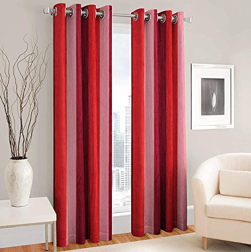 Image of Polyester Blend Long Crush Eyelet Window 5 ft Curtains (Red) Set of 2