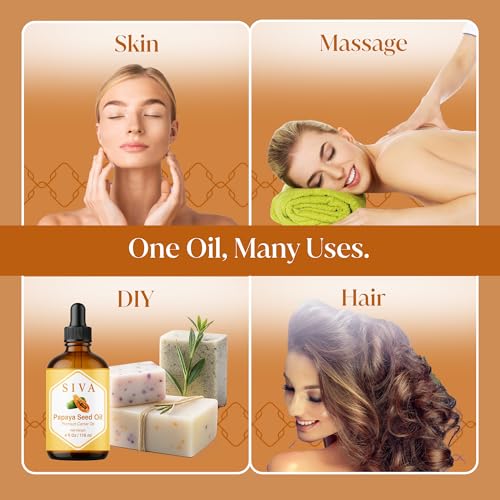 Image of SIVA Papaya Seed Oil 4oz (118ml) Premium Cold-Pressed 100% Natural Carrier Oil With Dropper For Face, Skin Care, Body Massage, Hair Care, Hair Oiling & Scalp Massage