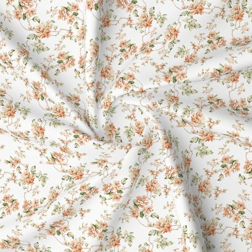 Image of Layers 100% Cotton Bedsheet for King Size Bed | Lumina Floret Collection | 144 TC Soft & Breathable | Printed with 2 Pillow Covers | Wrinkle Free & Colorfast | 3 Piece Bedding Set - Orange & White