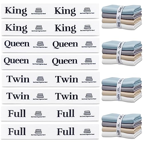 Yotako 8 Pieces Sheet Organizer for Linen Closet, Sheet Organizers and Storage Bed Sheet Organizer Bands Sheet Bands for Organizing (Queen King Twin Full)