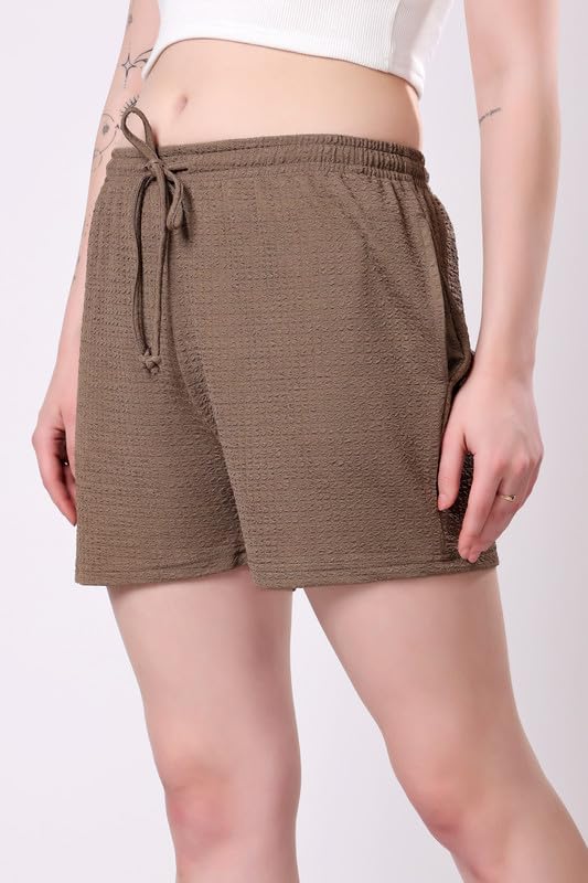 Image of London Hills Shorts for Women Textured Waffle Knit with Pockets for Gym, Sports, Running, Yoga, Cycling, Walk Casual Shorts Or Half Lower, Hot Pant, Half Trouser, Pack of 1, Pack of 2, Pack of 3