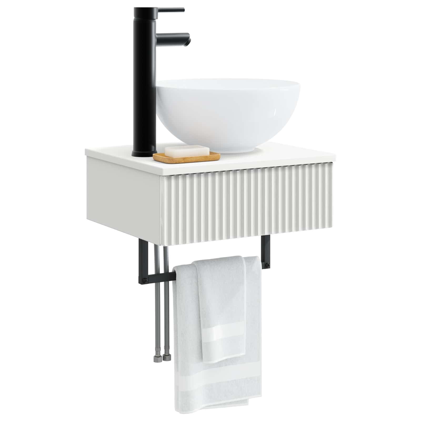 Lavabo da parete bianco in legno 40 x 35 x 39 cm con scarico rapido e accessori di montaggio per bagno ospiti WC e ristrutturazione