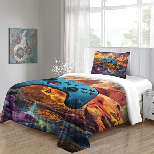 Housse de couette microfibre volcan 3D avec fermeture éclair pour lit simple