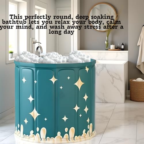 Image of Foldable Adult Bath Tub for Home Spa | Large Portable Bathtub with Backrest & Handle | Insulated Folding Tub for Hot & Cold Soak, Ice Bath, Bubble Bath & Relaxing Spa (Green Star Bathtub)