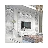 3D Damask Wallpaper, Modern Non-Woven Silver Flower Pattern Wallpaper Home Decor Wallpaper for Home Living Room Bedroom Indoor and TV Background, Need Glue and Wallpaper Powder