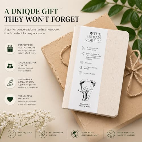 Image of Elephant Poop Pocket Notebook (9 x 14 cm) Pack of 10 | Unique Mini Journal for Gifting & Daily Notes | 64 Ruled Pages | Recycled Paper