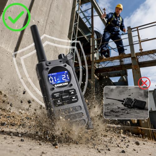 Image of SAMCOM T5G GMRS Walkie Talkies with Case Holder AI Noise Reduction FM | Roger Beep NOAA Weather Alert IP67 Dustproof Waterproof USB-C Dual Charing Base Group Call Commercial 2 Pack