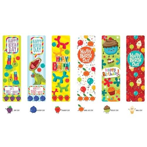 Raymond Geddes Scented Birthday Bookmarks (48 Per Pack) - Sweet Scented Bookmark for Kids with 6 Different Designs - Fancy Bookmark