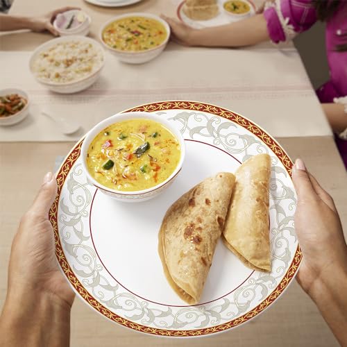 Image of Larah by Borosil Ragina Kohinoor Series Opalware Dinner Set | 19 Pcs for Family of 6 | Microwave & Dishwasher Safe | Bone-Ash Free | Crockery Set for Dining & Gifting | Plates & Bowls | White
