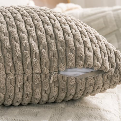 Set of 4 Taupe Decorative Throw Pillow Covers 24x24 Inch Corduroy Pillow Covers for Bed Couch Sofa Living Room Soft Square Cushion Cases