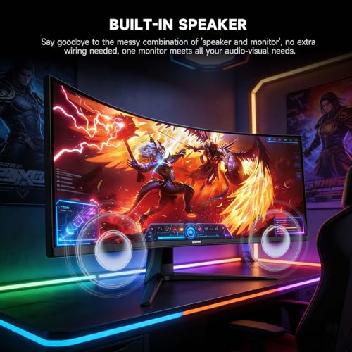 Image of Gawfolk 45 inch Ultra-Wide Curved 1500R Gaming Computer Monitor, DQHD(5120x1440) PC Screen, 240Hz, 1MS, FreeSync, 120% sRGB, Built-in Speaker, HDMI2.1 & DP1.4, Compatible Wall Mount 100 * 00mm- Black