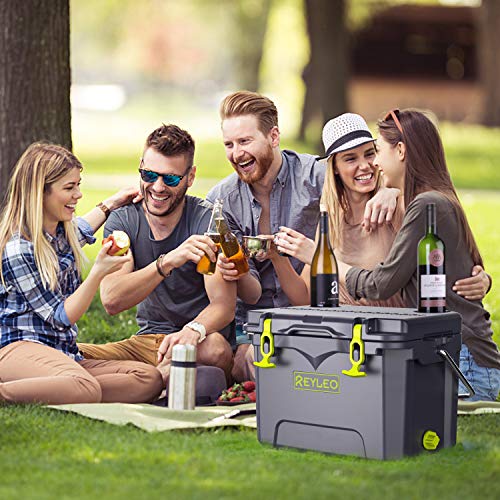 REYLEO Ice Chest | Portable Rotomolded Arctic Cooler Keeps Ice Up to 3 Days | Bear-Resistant 21-Quart Cooler (Built-in Bottle Opener, Cup Holder, Fish Ruler) for Camping, BBQs, Tailgating, Fishing