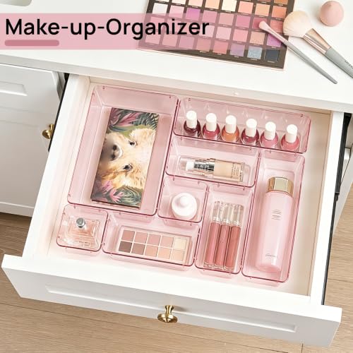 Image of Vtopmart 25 PCS Plastic Drawer Organizers Set, 4-Size Versatile Bathroom and Vanity Drawer Organizer Trays, Storage Bins for Makeup, Bedroom, Kitchen Gadgets Utensils and Office