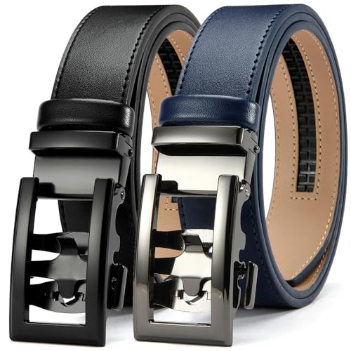 Leather Ratchet Belt Men - 2 Pack-Click Mens Belts Casual Accessories for Every Occasion (35mm)