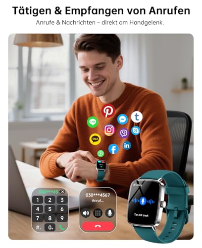 Smartwatch Herren 1.85" 2 Armbänder Metallrahmen für Samsung Android iOS – Ansicht 2