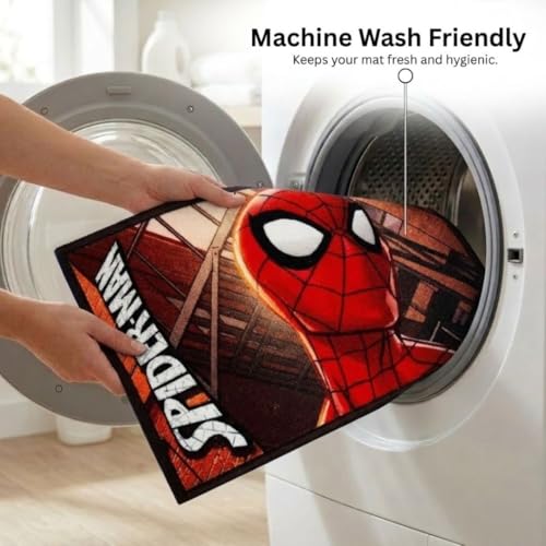 Image of Athom Living Premium Anti Slip Printed Kids Bathmat, Durable Nylon Fabric, Soft Texture, Easy to Clean, Stylish Home Decor Mat for Doorway & Kids Room, 37x57 cm, Multicolor (Spiderman)