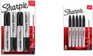 King Size Permanent Marker Large Chisel Tip, Great for Poster Boards, Black, 4 Count Permanent Marker, Fine Point, Black, Pack of 5