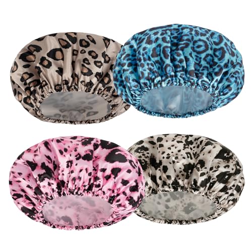 AmazerBath Gorro de ducha para mujer, 4 gorros de baño de doble capa impermeable, gorro de ducha elástico y reutilizable, gorros de baño de protección del medio ambiente