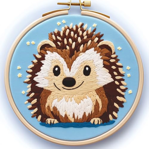 Image of DIY Punch Needle Kits Hedgehog with Hoop 20x20cm-1