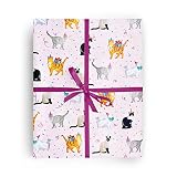 REVEL & Co Party Cats on Pink Premium Folded Wrapping Paper, 2 feet x 10 feet folded birthday feline