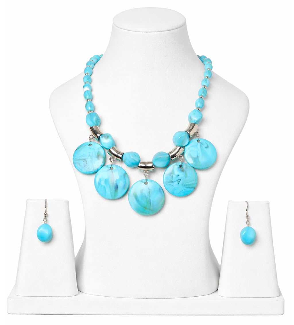 Women’s Tribal Necklace and Earrings Set Chunky Beaded Fashion Jewelry for Beach Wedding, Summer Party, Birthday, and Anniversary Gift Set of 1