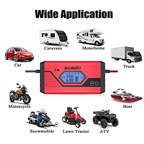 SUAOKI Smart Battery Charger/Portable Battery Maintainer Waterproof 12V 7A/3.5A Fully Automatic Trickle Charger for Car Truck Motorcycle Boat RV Lawn Mower SLA Wet MF GEL AGM 12V LiON Battery（ICS7+） - Thumbnail 6