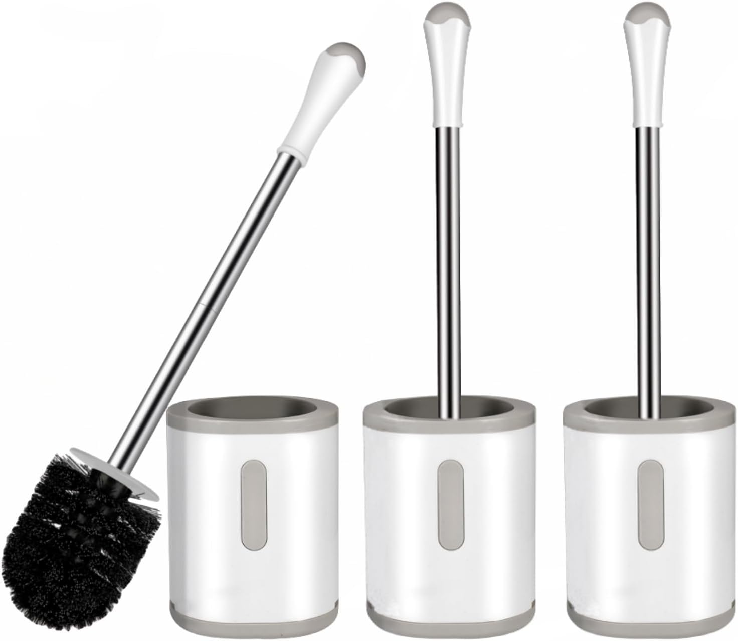 Set 3 Scopini WC Compatti Con Supporto – Manico Acciaio Inox, Base Salvaspazio Antigoccia, 10,4 X 8,4 X 13 Cm - 5
