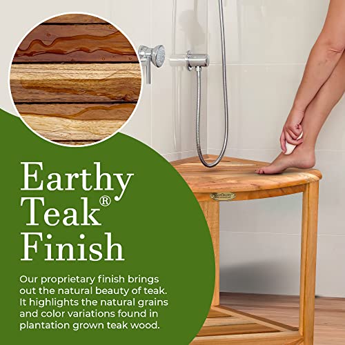 DecoTeak Teak Corner Shower Shelf – 2 Tier Waterproof Bathroom Storage Organizer Compact Wood Storage | Water-Resistant Design | Space Saver for Showers & Small Bathrooms | Shaving Foot Rest