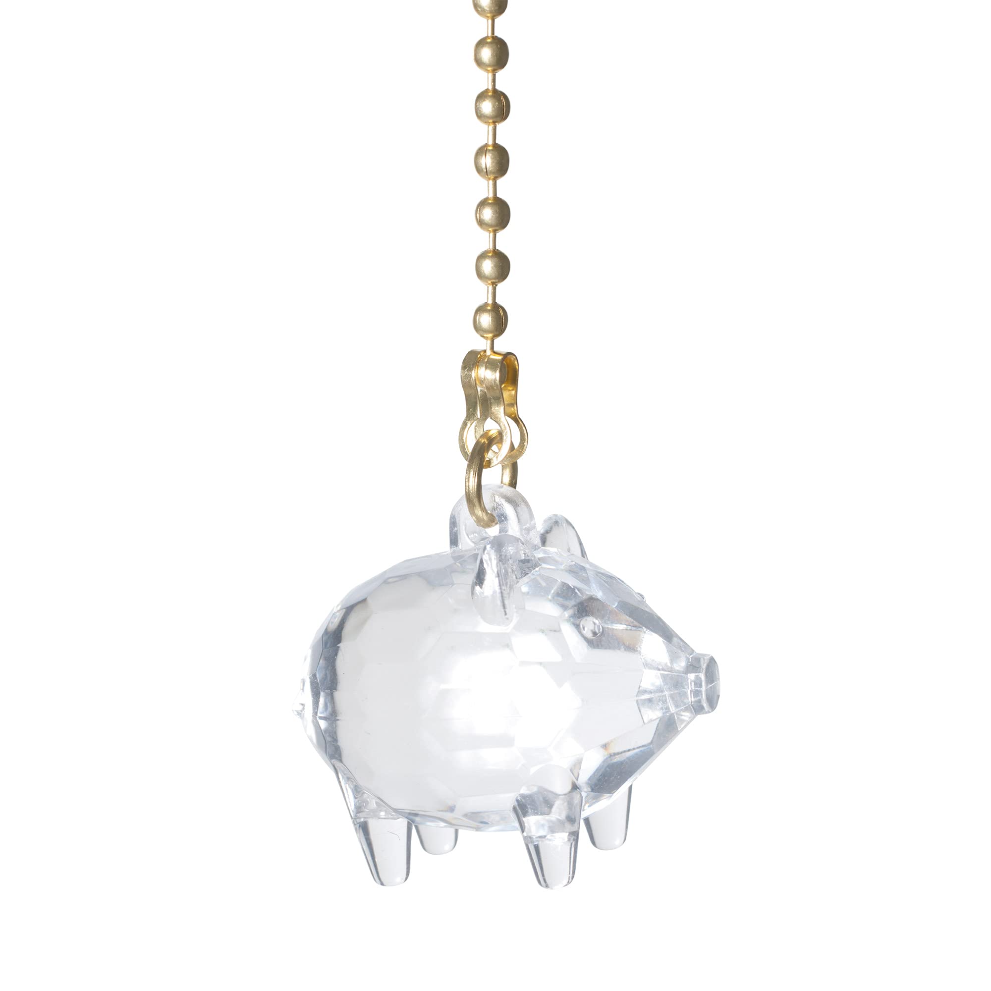 Elektek Crystal Pig Light Pull Chain Cord Gold Brass And Acrylic Clear With 80Cm Matching Chain