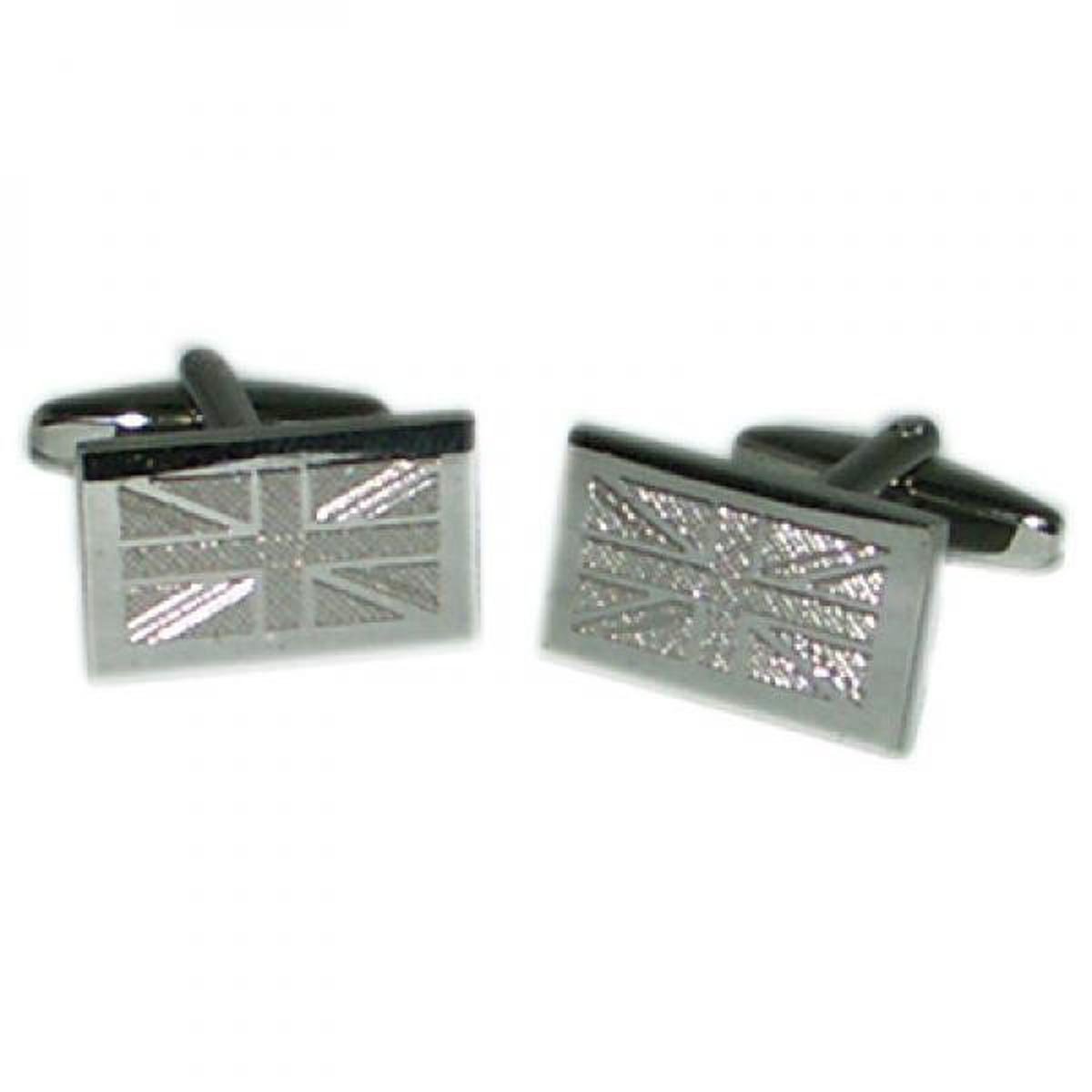 Gtr-Prestige Giftware Rhodium Union Jack Engraved Plated Cufflinks X2boe002