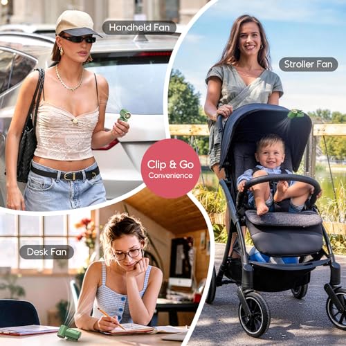 Image of Portable Clip-On Mini Fan, Hands-Free, Turbo Personal Handheld Fans Rechargeable w / 4 Wind & LED Display, Pocket Size Summer Essentials for Travel /EyeLash /Beach /Concert, Gifts for Women Men(Green)