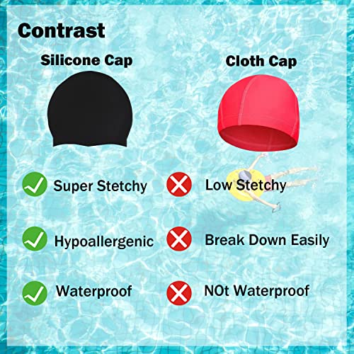 Zwemmuts, Unisex Badmuts van Silicone, Set van 2-One met Neusclip, 100% Siliconen - Antislip - Hypoallergene - Ripstop, Zwemmenmuts voor Vrouwen, Mannen, Meisjes Jongens & Tieners met Lang Krullenhaar - Image 5