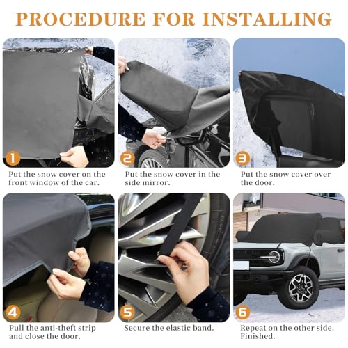 Image of Car Snow Windshield Cover Compatible with Ford Bronco 2021-2024 600D Oxford Fabric Winter Outside Front Windshield Exterior Accessories Hail & Ice Protection with Side Mirror Covers