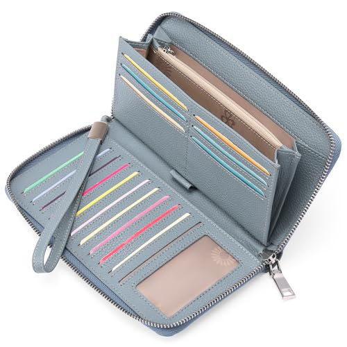 GOIACII Womens Wallet RFID Blocking Leather Zip Around Wallet Large Capacity Long Purse Credit Card Clutch Wristlet