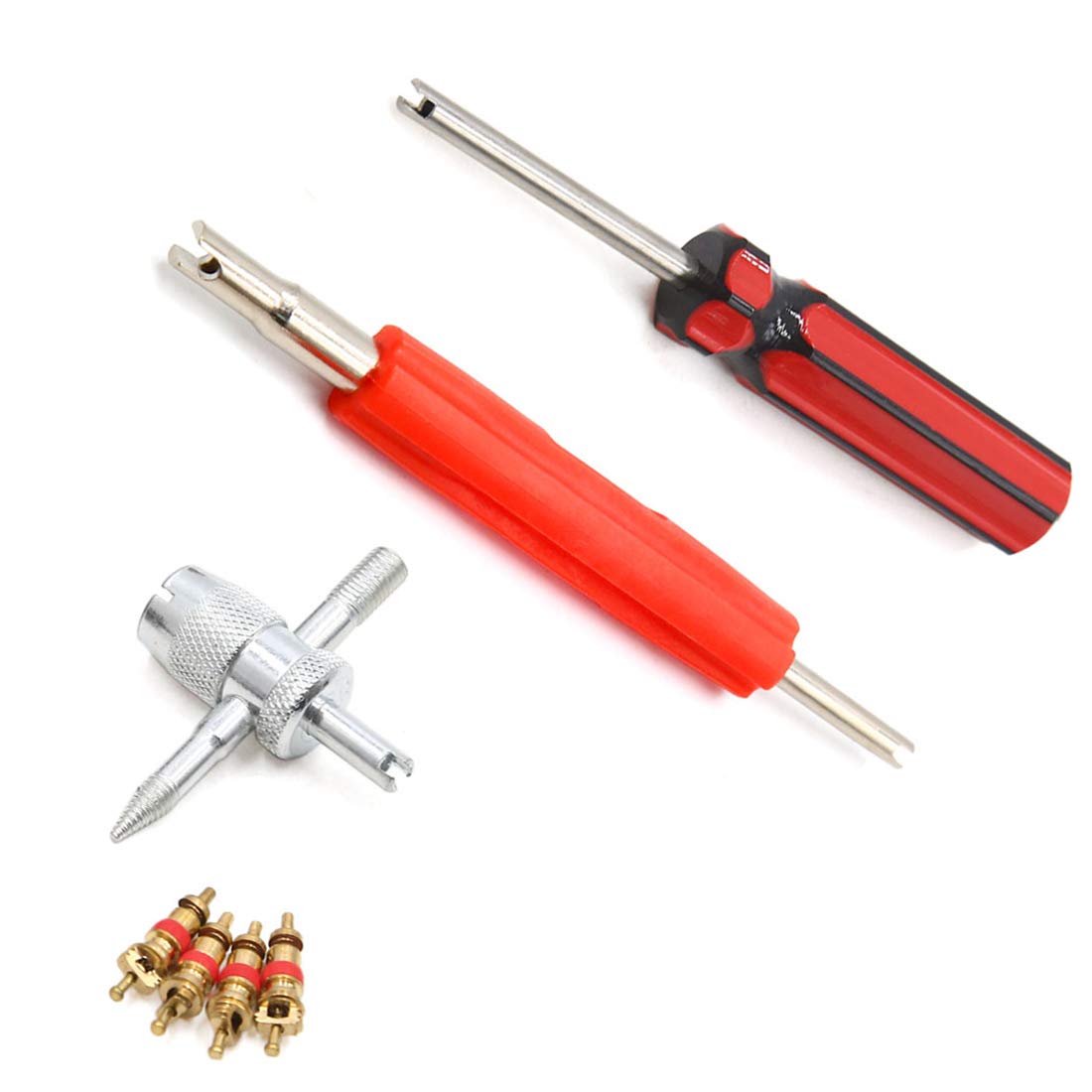 SPOTEST Car Tire Valve Repair Tool Set，4Way Valve Tool 4 Valve Cores