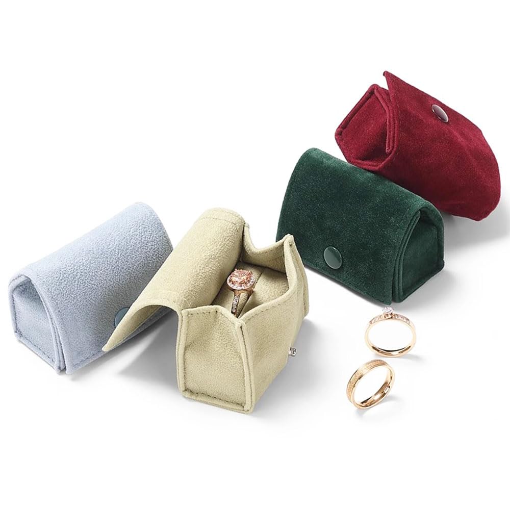 Finyoffiy 2 scatole in velluto per anelli, a forma di borsa, per