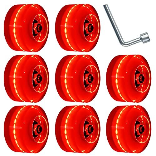 Nezylaf 8 Pack 78A Light up Roller Skate Wheels 32 x 58mm, Luminous Skate Wheels with Bearings Installed for Indoor or Outdoor Double Row Skating and Skateboard Accessories (Red) Nezylaf 8 Pack 78A Light up Roller Skate Wheels 32 x 58mm, Luminous Skate Wheels with Bearings Installed for Indoor or Outdoor Double Row Skating and Skateboard Accessories (Red)