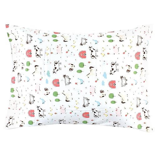 Image of Hudson Baby Unisex Baby and Toddler Cotton Toddler Pillow Case, Girl Farm Animals, One Size