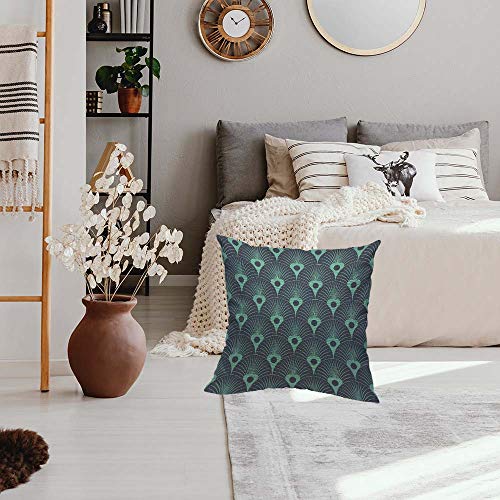 Hosnye TPC1818A158 Peacock Feather Throw Pillow Cushion Coversvintage Abstract Ornament Art Deco Beautiful Ornate Decorative Square Accent Pillow Case 18 X18 Inch thumb #4