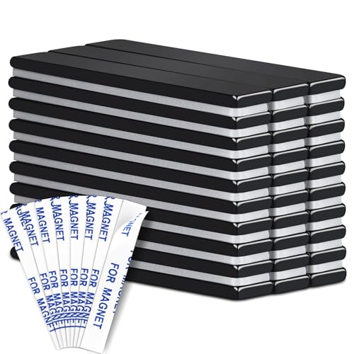 Image of MIKEDE 30 Pack Strong Neodymium Bar Magnets with Double-Sided Adhesive, Powerful Black Rare Earth Magnet Heavy Duty Bar Magnet for Craft, Fridge, Kitchen, Office 60x10x3mm